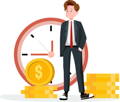 An image with a clock and a man with money to buy back time